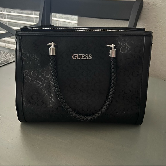 Guess Los Angeles Braided Handle Handbag - Black Color - Picture 1 of 7